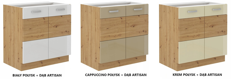Szafka kuchenna dolna ARTISAN 80 D 2F BB BIAŁY POŁYSK / DĄB ARTISAN