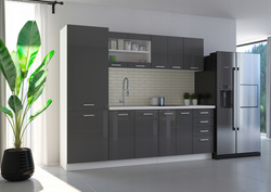 Meble kuchenne SONIA zestaw mebli SZARY POŁYSK/BIAŁY 240cm