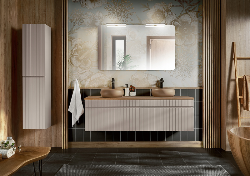 Meble łazienkowe ICONIC CASHMERE 60, Umywalka nablatowa, Lustro LED, 3 kol