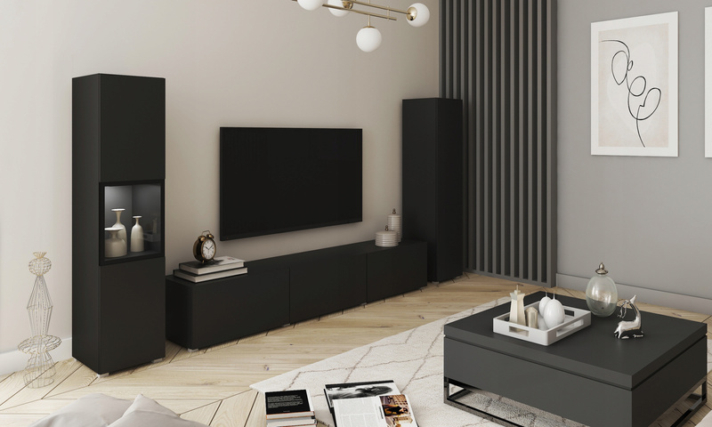 Meblościanka BERLIN III Zestaw Mebli, Salon Czarny Grafit