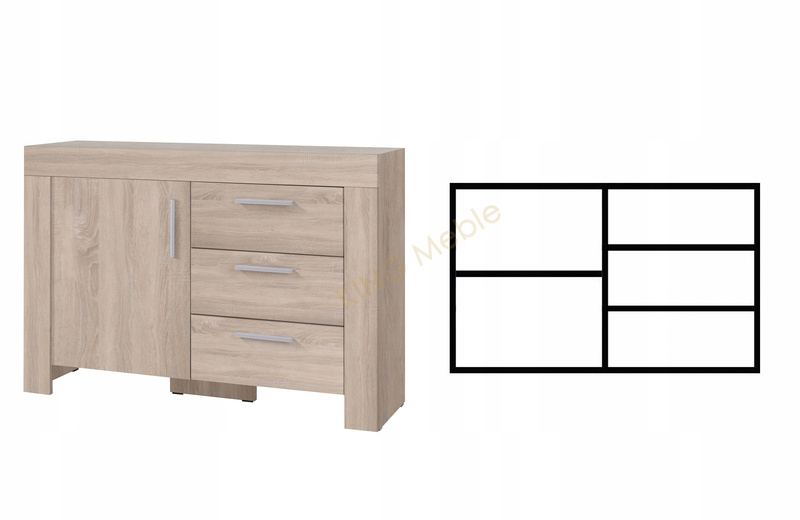 Komoda CEZAR 11, Komoda 120cm, Meble do Salonu CEZAR, Dąb Sonoma