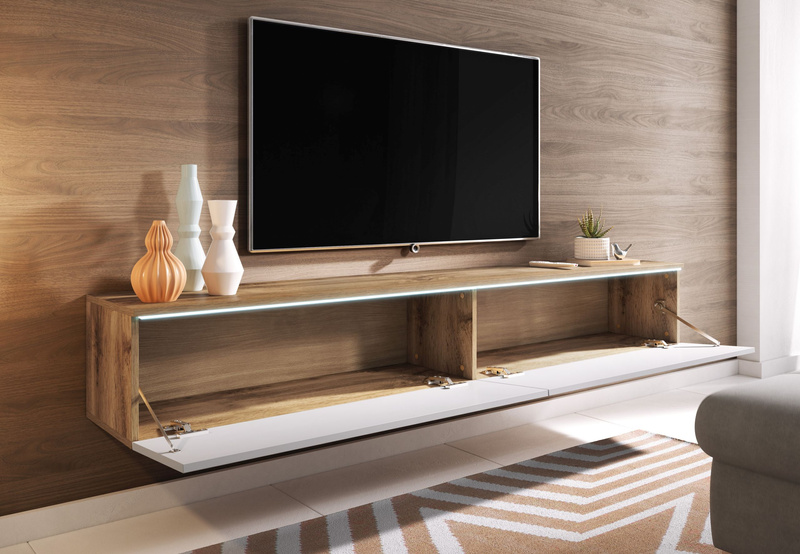 Szafka RTV Lowboard D 180cm DĄB WOTAN / BIAŁY POŁYSK