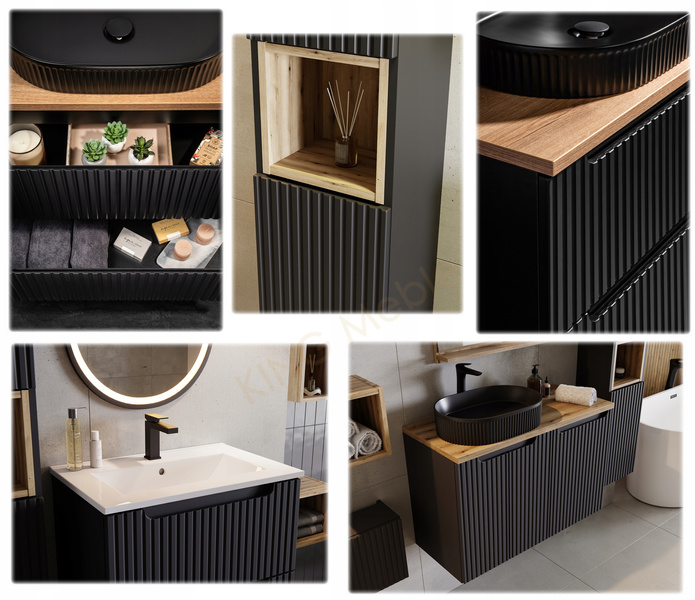 Meble łazienkowe NOVA BLACK 120, 2x umywalka nablatowa, Czarny, 3 KOLORY