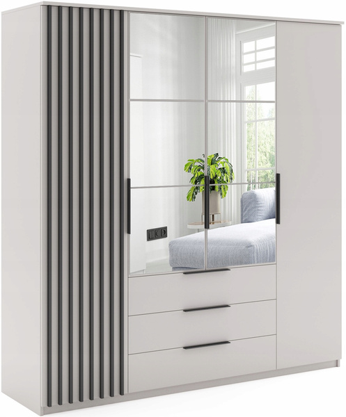 Szafa loftowa SORENTO 200cm lustro, lamele KASZMIR / CZARNY