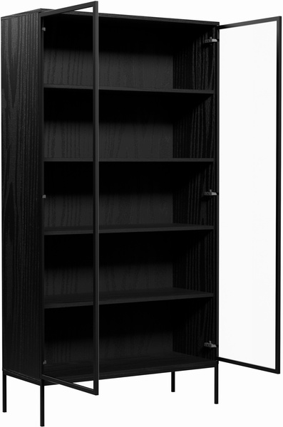 Regał INDUST witryna 190cm, szklane drzwi, metalowe nogi CZARNY