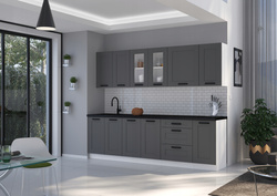 Meble kuchenne zestaw LUNA DUST GREY / BIAŁY kuchnia szafki 260cm