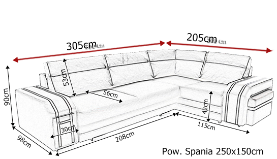 Narożnik z funkcją spania AVATAR 305 cm, Rozkładany, Rogówka, Pufa, Barek