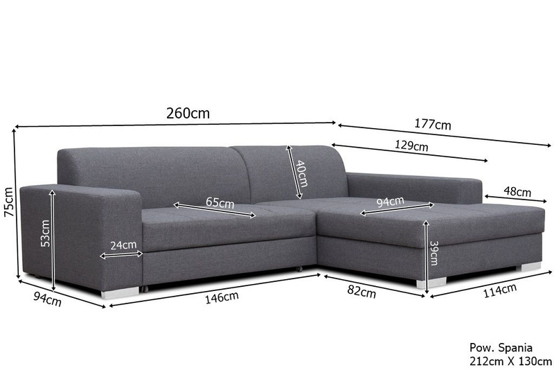 Narożnik z funkcją spania MISTRAL 260 cm, Rozkładany, Rogówka