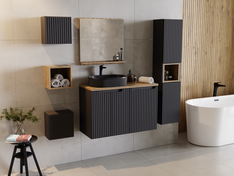 Meble łazienkowe NOVA BLACK 120, 2x umywalka nablatowa, Czarny, 3 KOLORY