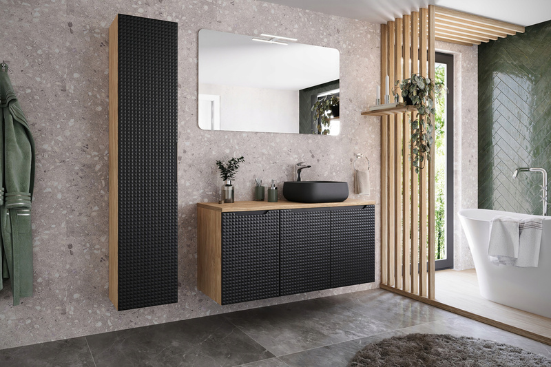 Zestaw meblowy 120cm blat umywalka, Meble łazienkowe LUXOR Dąb Olejowany/Beż