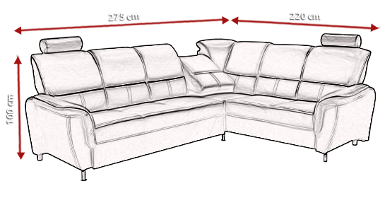 Narożnik Rozkładany DIANA 275 cm, Rogówka, Rozkładany, Zagłówki