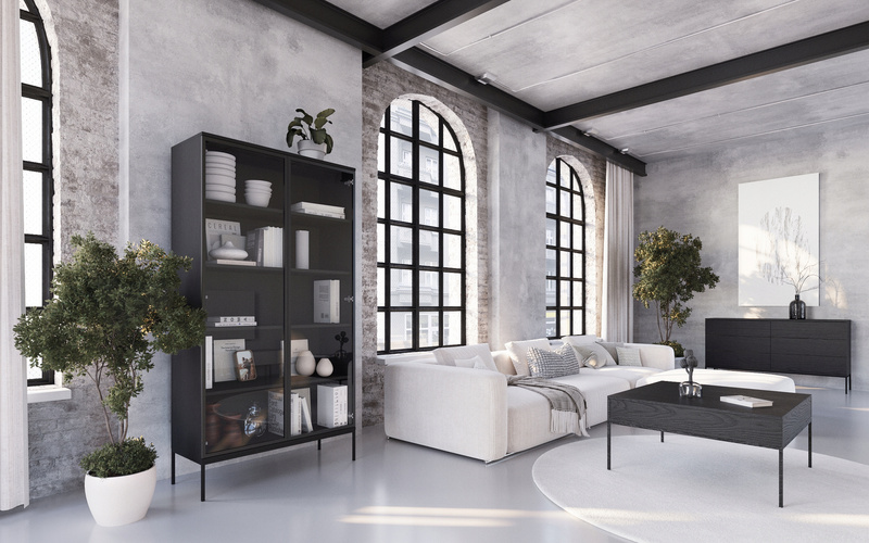 Szafka RTV INDUST metalowe nogi, dwie szuflady CZARNY