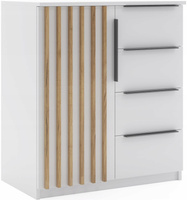 Komoda loftowa KAIR 80cm lamele szuflady Biały/ Dąb Craft Złoty