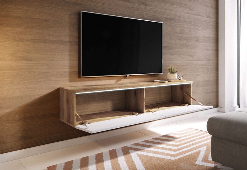 Szafka RTV Lowboard D 140cm DĄB WOTAN / BIAŁY POŁYSK