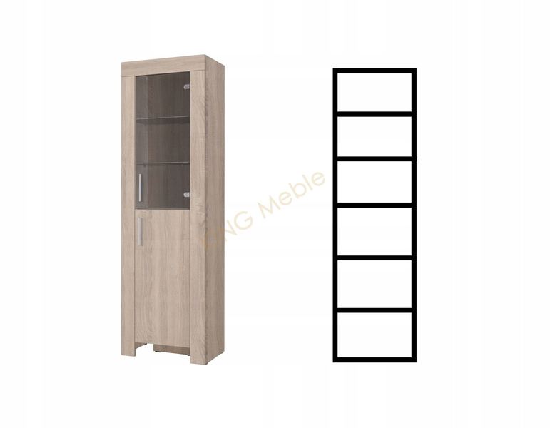 Witryna CEZAR 6P, Witryna 60cm, Meble do Salonu CEZAR, LED, Dąb Sonoma