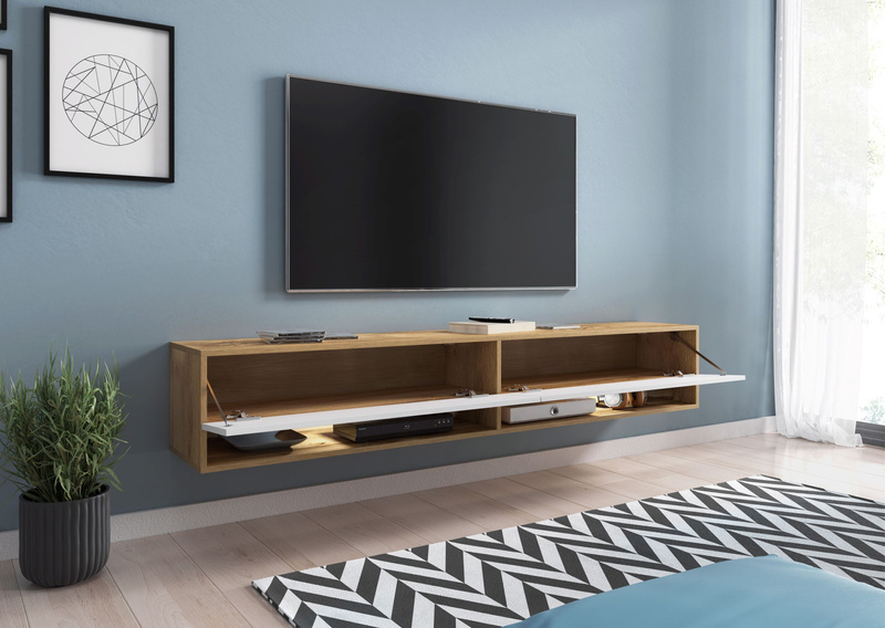 Szafka RTV Lowboard A 180cm DĄB WOTAN / BIAŁY POŁYSK