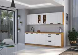 Meble kuchenne zestaw LUNA BIAŁY MAT / DĄB ARTISAN kuchnia szafki 260cm