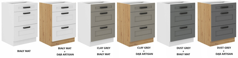 Szafka kuchenna dolna LUNA 60 D 3S BB DUST GREY / BIAŁY MAT