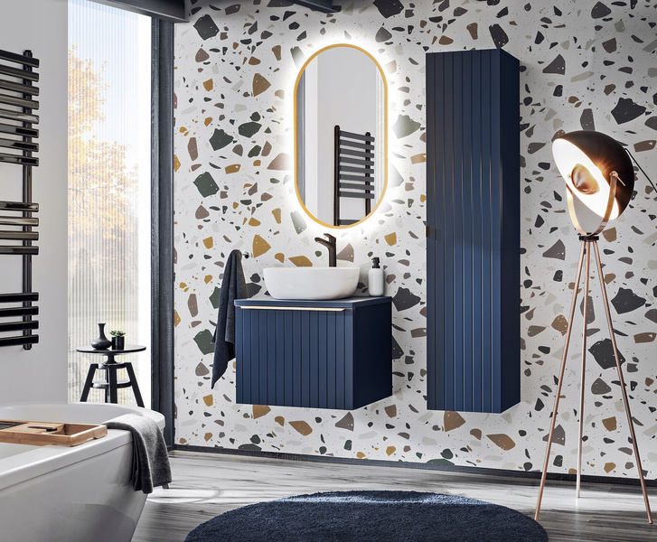 Meble łazienkowe SANTA FE DEEP BLUE 60-2, Umywalka, Lustro LED, INDIGO
