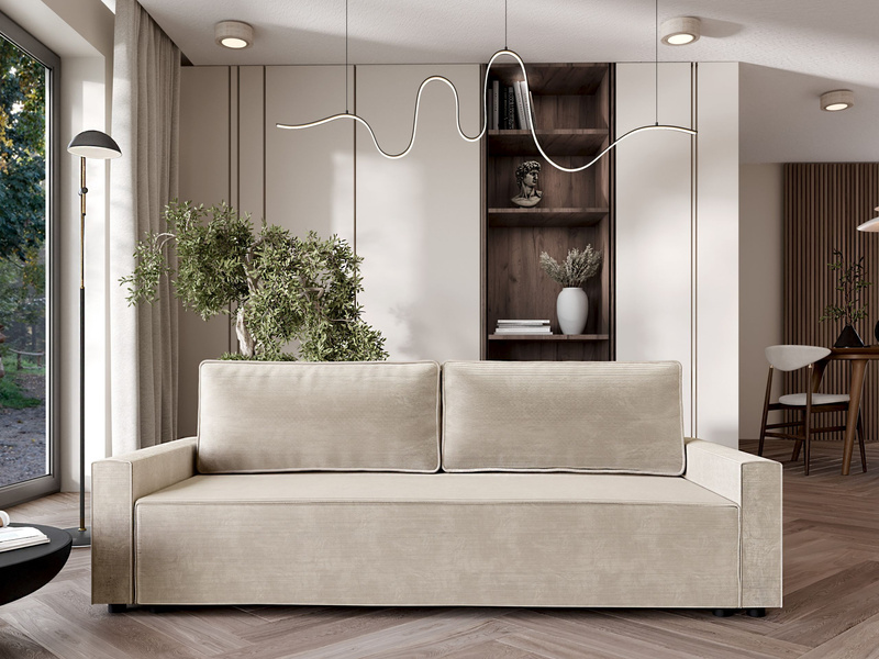 Sofa rozkładana MILA 220 cm, Kanapa z funkcją spania, Pojemnik