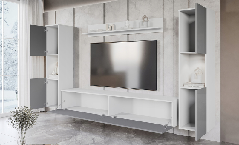 Meblościanka PARIS XL Zestaw Mebli Biały / Szary Połysk