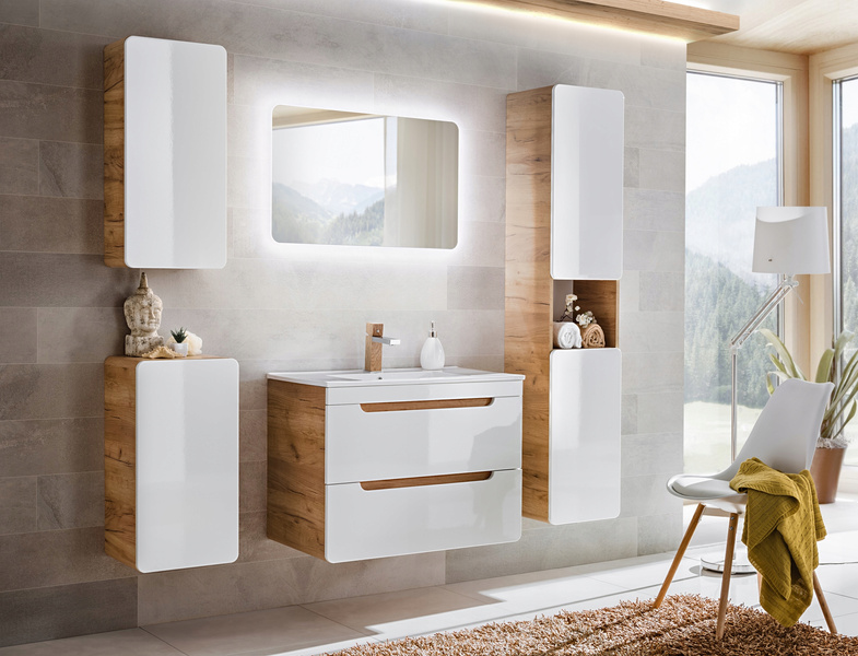 Szafka pod umywalkę 823 40cm, Meble łazienkowe ARUBA Dąb Craft/Biały Połysk
