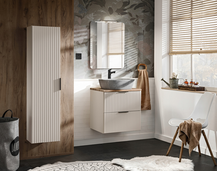Meble łazienkowe ADEL OAK 80, Zestaw mebli z umywalką nablatową, Lustro LED
