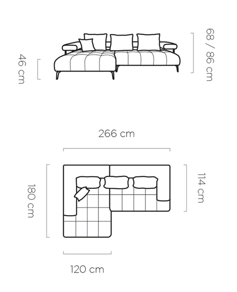 Narożnik MAGNETIC S 266 cm, Elektryczny wysuw siedziska