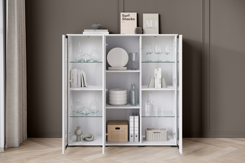 Komoda wysoka CARO 120cm Biały / Biały Połysk