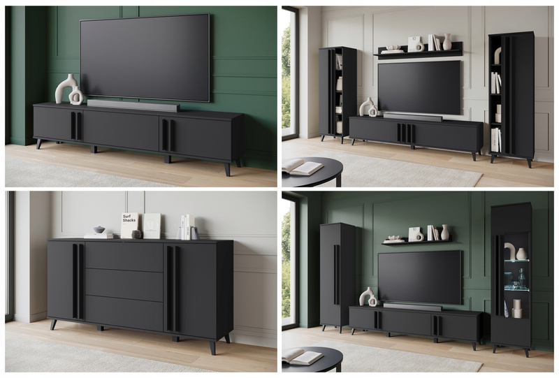 Meblościanka HELSINKI II Zestaw mebli, salon, Czarny Grafit