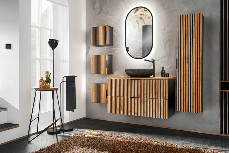 Meble łazienkowe XILO 120, 2xUmywalka nablatowa, 2xLustro LED, Wotan/Szary