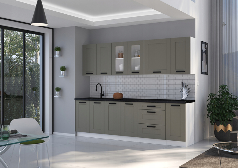 Meble kuchenne zestaw LUNA CLAY GREY / BIAŁY kuchnia szafki 260cm