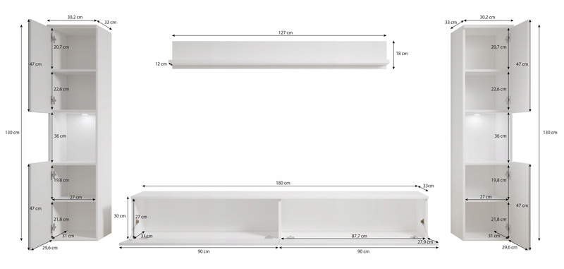 Meblościanka PARIS XL Zestaw Mebli Matera / Biały Połysk
