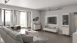 Zestaw mebli OSAKA Komoda + Szafka RTV + Witryna + Stolik BEŻ PIASKOWY