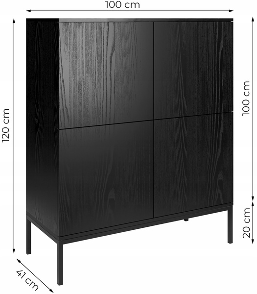 Komoda wysoka INDUST 120cm, drzwiczki, metalowe nogi CZARNY