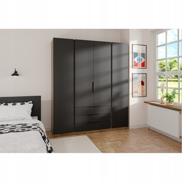 Szafa KAJA 4F 3S Czarny / Dąb Evoke drzwi szuflady