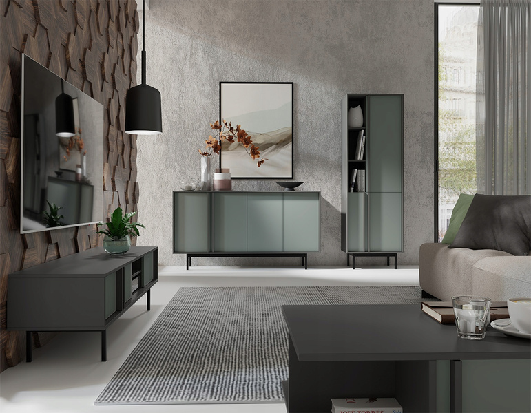Szafka RTV ALSY 9 163cm, Meble Pokojowe ALSY Antracyt / Aloes