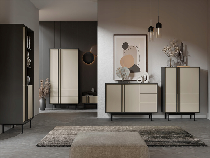 Komoda ALSY 8 93cm, Meble Pokojowe ALSY Antracyt / Dąb Olejowany
