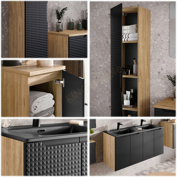 Meble łazienkowe LUXOR BLACK 90-2, Umywalka nablatowa, Dąb/Czarny, 2 KOLORY