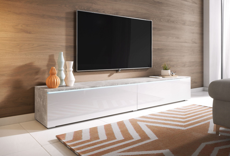 Szafka RTV Lowboard D 180cm BETON / BIAŁY POŁYSK