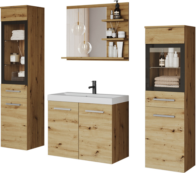 Meble łazienkowe MADRIT I, lustro, umywalka Dąb Artisan