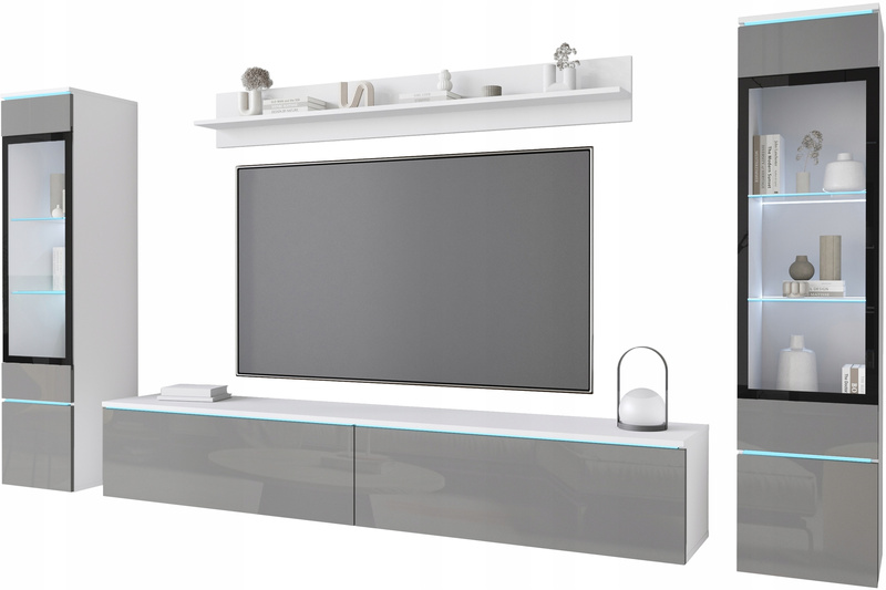 Meblościanka VERA II Zestaw mebli Biały / Szary Połysk