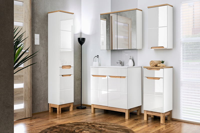 Szafka łazienkowa wysoka 805, Meble łazienkowe BALI Dąb Craft/Biały Połysk