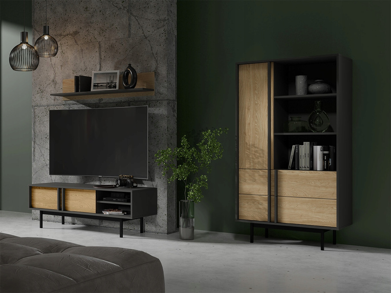 Regał ALSY 2 83cm, Meble Pokojowe ALSY Antracyt / Dąb Olejowany