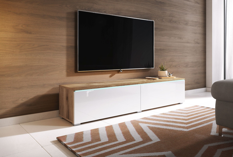 Szafka RTV Lowboard D 140cm DĄB WOTAN / BIAŁY POŁYSK