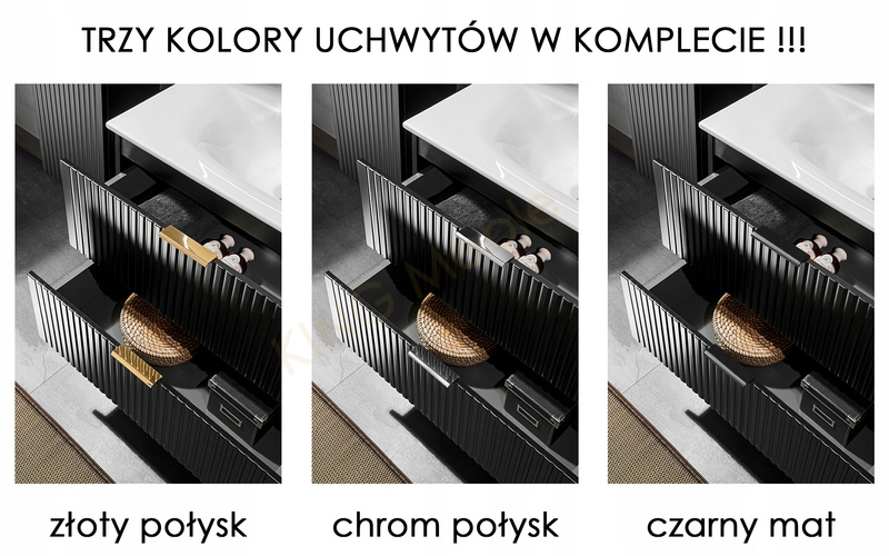 Meble łazienkowe ADEL BLACK 120, Umywalka dwukomorowa, Syfon, Lustro LED