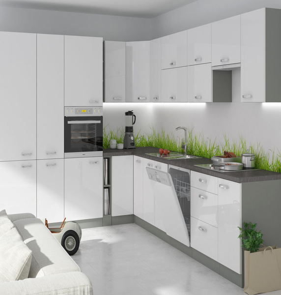 Szafka kuchenna wysoka, słupek pod zabudowę piekarnika 60 DP-210 2F BB BIAŁY POŁYSK, SZARY PLATYNOWY, Meble Kuchenne BIANCA