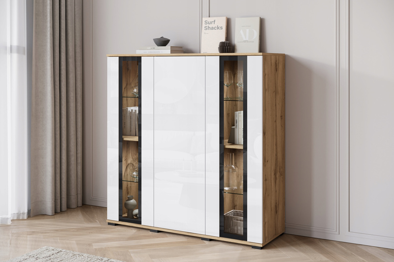 Komoda wysoka CARO 120cm Biały / Biały Połysk