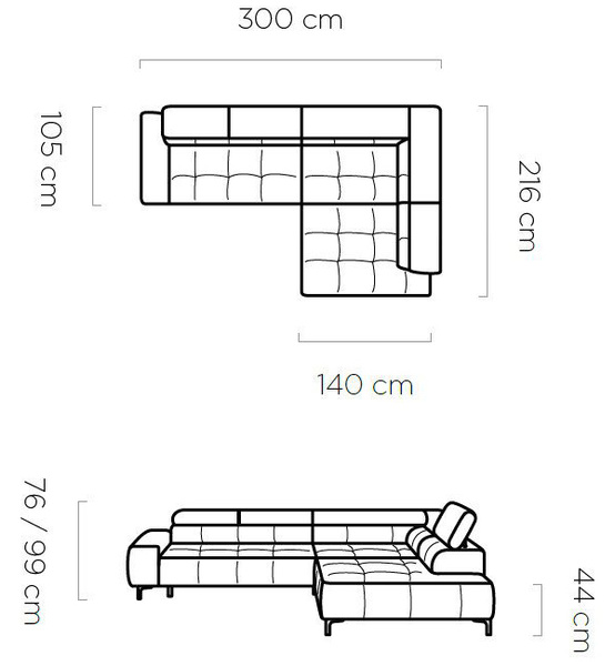 Narożnik PLAZA L 300 cm, Elektryczna regulacja siedziska, Zagłówki