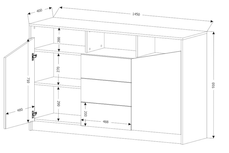 Komoda ASTON 3 150cm, Dąb Odwieczny / Czarny